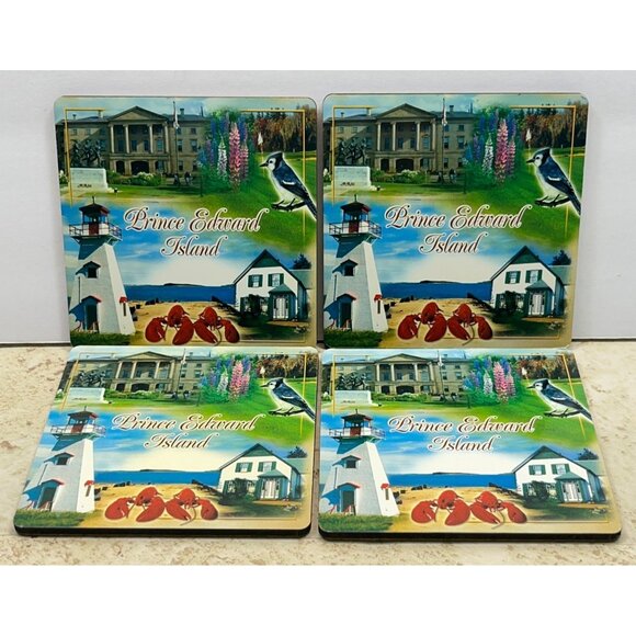 Prince Edward Island Themed Coasters Set of 4 Square Beach Lighthouse Lobster - Picture 6 of 6